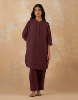 EMBROIDERED TUNIC TROUSER SET- PLUM NOIR