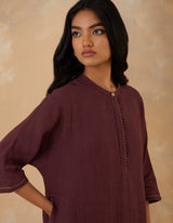EMBROIDERED TUNIC TROUSER SET- PLUM NOIR