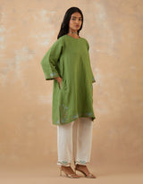 EMBROIDERED TUNIC TROUSER SET- MATCHA/VANILLA