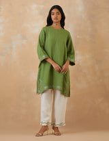 EMBROIDERED TUNIC TROUSER SET- MATCHA/VANILLA