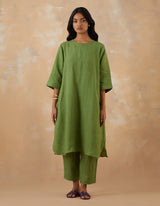 EMBROIDERED TUNIC TROUSER SET- MATCHA