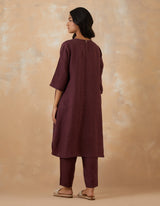 EMBROIDERED TUNIC TROUSER SET- PLUM NOIR
