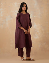EMBROIDERED TUNIC TROUSER SET- PLUM NOIR
