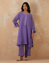 EMBROIDERED TUNIC TROUSER SET- LAVENDAR