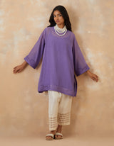 EMBROIDERED TUNIC TROUSER SET- LAVENDAR/VANILLA