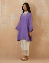 EMBROIDERED TUNIC TROUSER SET- LAVENDAR/VANILLA