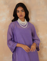 EMBROIDERED TUNIC TROUSER SET- LAVENDAR/VANILLA