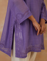 EMBROIDERED TUNIC TROUSER SET- LAVENDAR/VANILLA