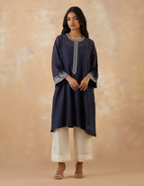 EMBROIDERED TUNIC TROUSER SET- NAVY NOIR/VANILLA