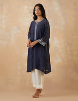 EMBROIDERED TUNIC TROUSER SET- NAVY NOIR/VANILLA