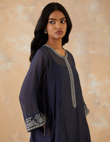 EMBROIDERED TUNIC TROUSER SET- NAVY NOIR/VANILLA