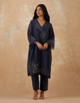 EMBROIDERED TUNIC TROUSER SET- NAVY NOIR