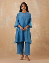 EMBROIDERED TUNIC TROUSER SET- BLUEBELL