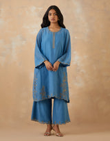 EMBROIDERED TUNIC TROUSER SET- BLUEBELL