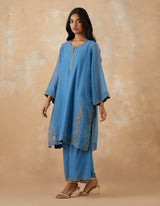 EMBROIDERED TUNIC TROUSER SET- BLUEBELL