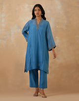 EMBROIDERED TUNIC TROUSER SET- BLUEBELL