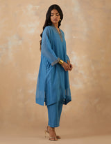 EMBROIDERED TUNIC TROUSER SET- BLUEBELL