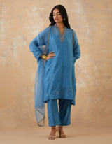 EMBROIDERED TUNIC TROUSER SET- BLUEBELL