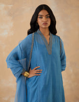 EMBROIDERED TUNIC TROUSER SET- BLUEBELL