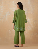 EMBROIDERED TUNIC TROUSER SET- MATCHA