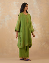 EMBROIDERED TUNIC TROUSER SET- MATCHA