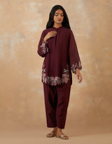 EMBROIDERED TUNIC TROUSER SET- PLUM NOIR