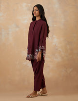 EMBROIDERED TUNIC TROUSER SET- PLUM NOIR