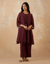 EMBROIDERED TUNIC TROUSER SET- PLUM NOIR