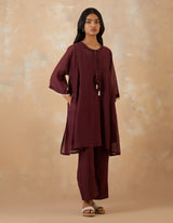 EMBROIDERED TUNIC TROUSER SET- PLUM NOIR