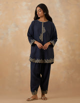 EMBROIDERED TUNIC TROUSER SET- NAVY NOIR