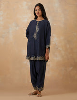 EMBROIDERED TUNIC TROUSER SET- NAVY NOIR