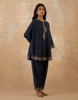 EMBROIDERED TUNIC TROUSER SET- NAVY NOIR