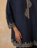 EMBROIDERED TUNIC TROUSER SET- NAVY NOIR