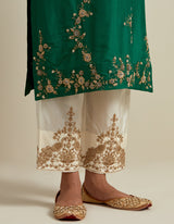 EMBROIDERED TUNIC TROUSER SET- GREEN/IVORY