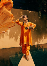 HAND-EMBROIDERED TUNIC & PANTS SET- BURNT ORANGE