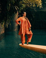 EMBROIDERED TUNIC TROUSER SET- BURNT ORANGE