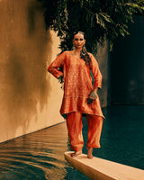 EMBROIDERED TUNIC TROUSER SET- BURNT ORANGE