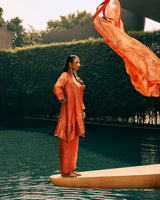 EMBROIDERED TUNIC TROUSER SET- BURNT ORANGE