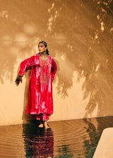 EMBROIDERED TUNIC TROUSER SET- HOT PINK