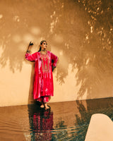 EMBROIDERED TUNIC TROUSER SET- HOT PINK