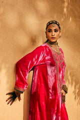 EMBROIDERED TUNIC TROUSER SET- HOT PINK