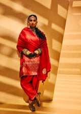 EMBROIDERED TUNIC TROUSER SET- RED