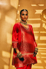 EMBROIDERED TUNIC TROUSER SET- RED