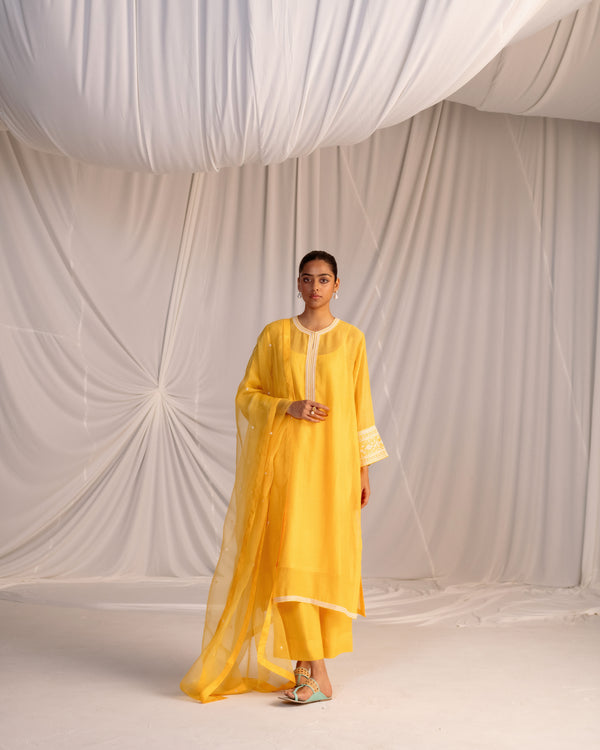 EMBROIDERED TUNIC TROUSER SET- MANGO YELLOW