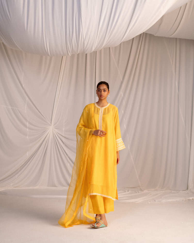EMBROIDERED TUNIC TROUSER SET- MANGO YELLOW