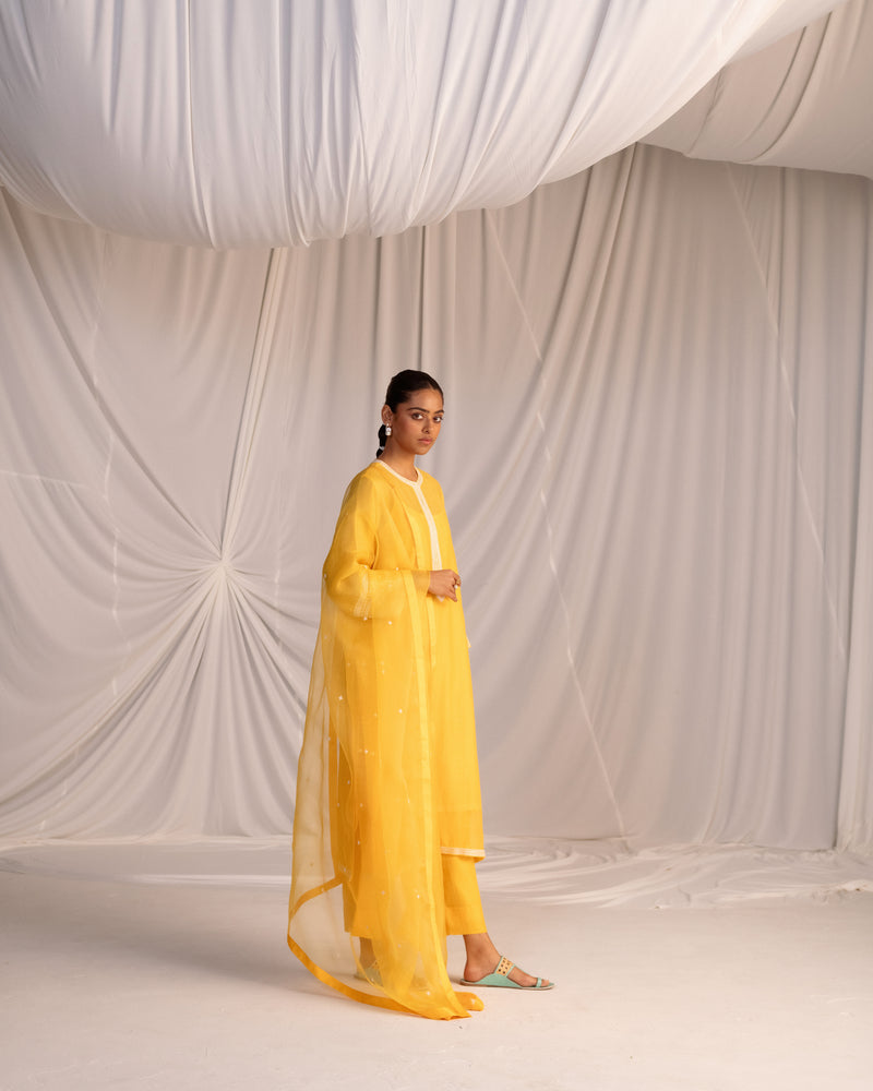 HAND EMBROIDERED DUPATTA- MANGO YELLOW