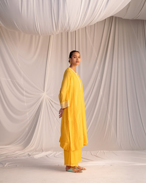 EMBROIDERED TUNIC TROUSER SET- MANGO YELLOW