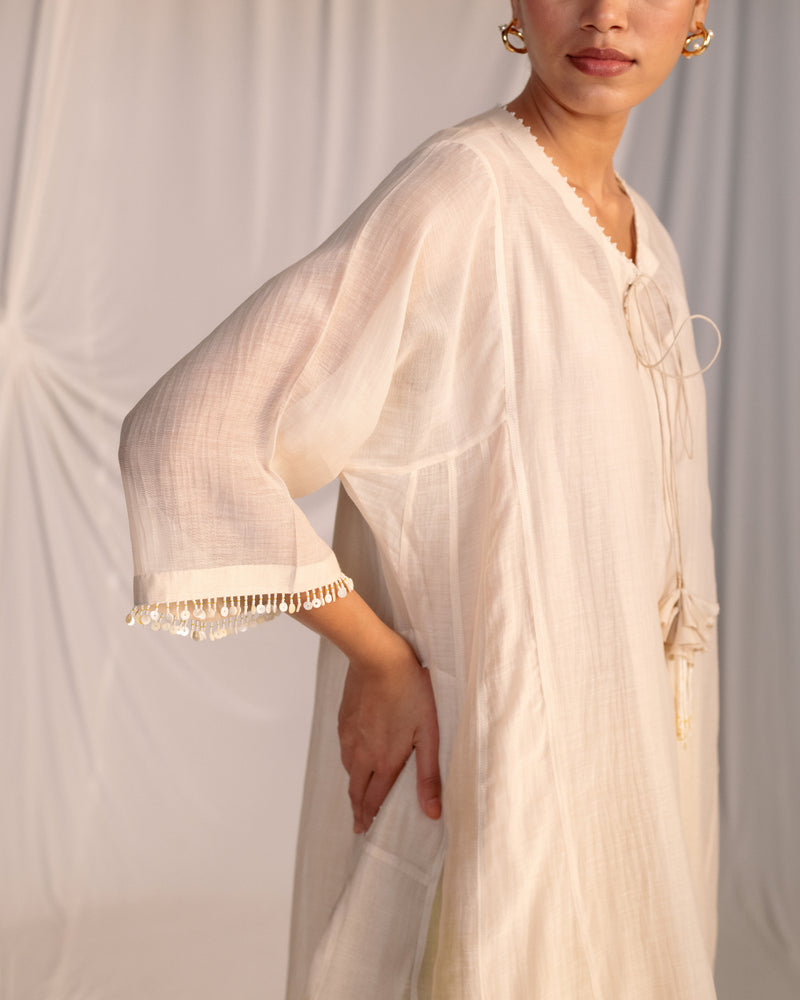 EMBROIDERED TUNIC TROUSER SET- CHAMPAGNE/LIME GREEN