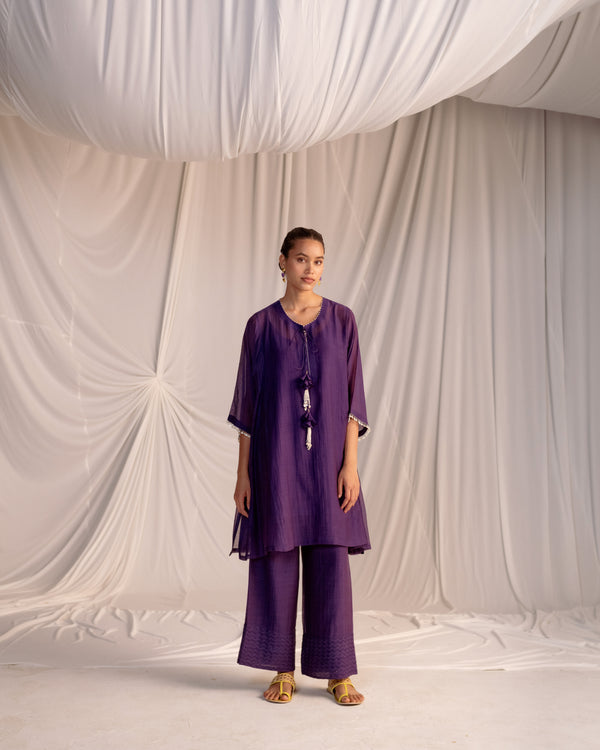EMBROIDERED TUNIC TROUSER SET- GRAPE
