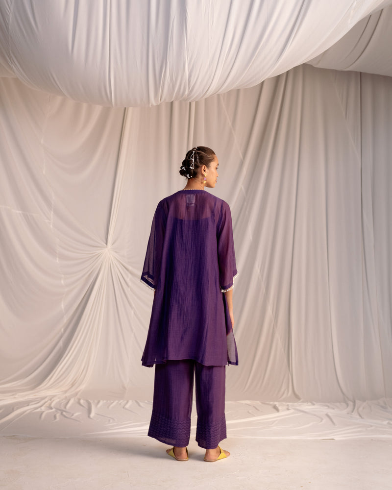 EMBROIDERED TUNIC TROUSER SET- GRAPE